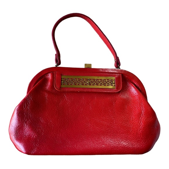 Vintage Roger Van S 1950s-60s Red Pebble Leather Gold Hardware Purse Handbag - Picture 2 of 13